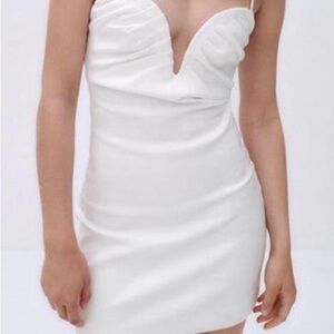 Zara White Plunge Sheath Dress
